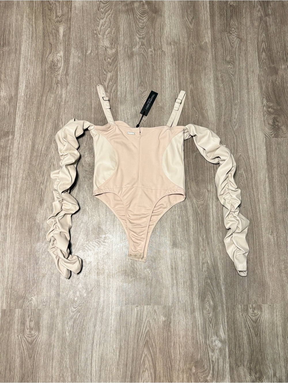 Maniere De Voir Blush and Cream Off-Shoulder Bodysuit